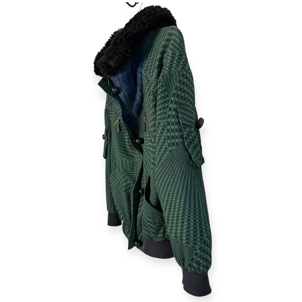VTG L.A.M.B Gwen Stefani Fall 2008 Size Sm Green Bomber Coat Houndstooth - Picture 2 of 11